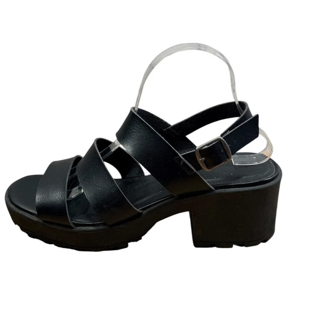 Lugsy Sandals Women 10 Black Platform Lug Sole Goth Grunge Strappy Faux Leather